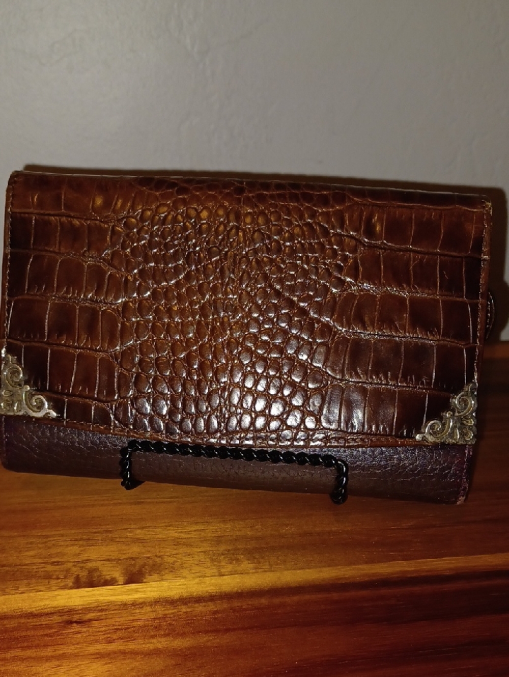 Vintage Brighton Brown Leather Croc Embossed Wallet